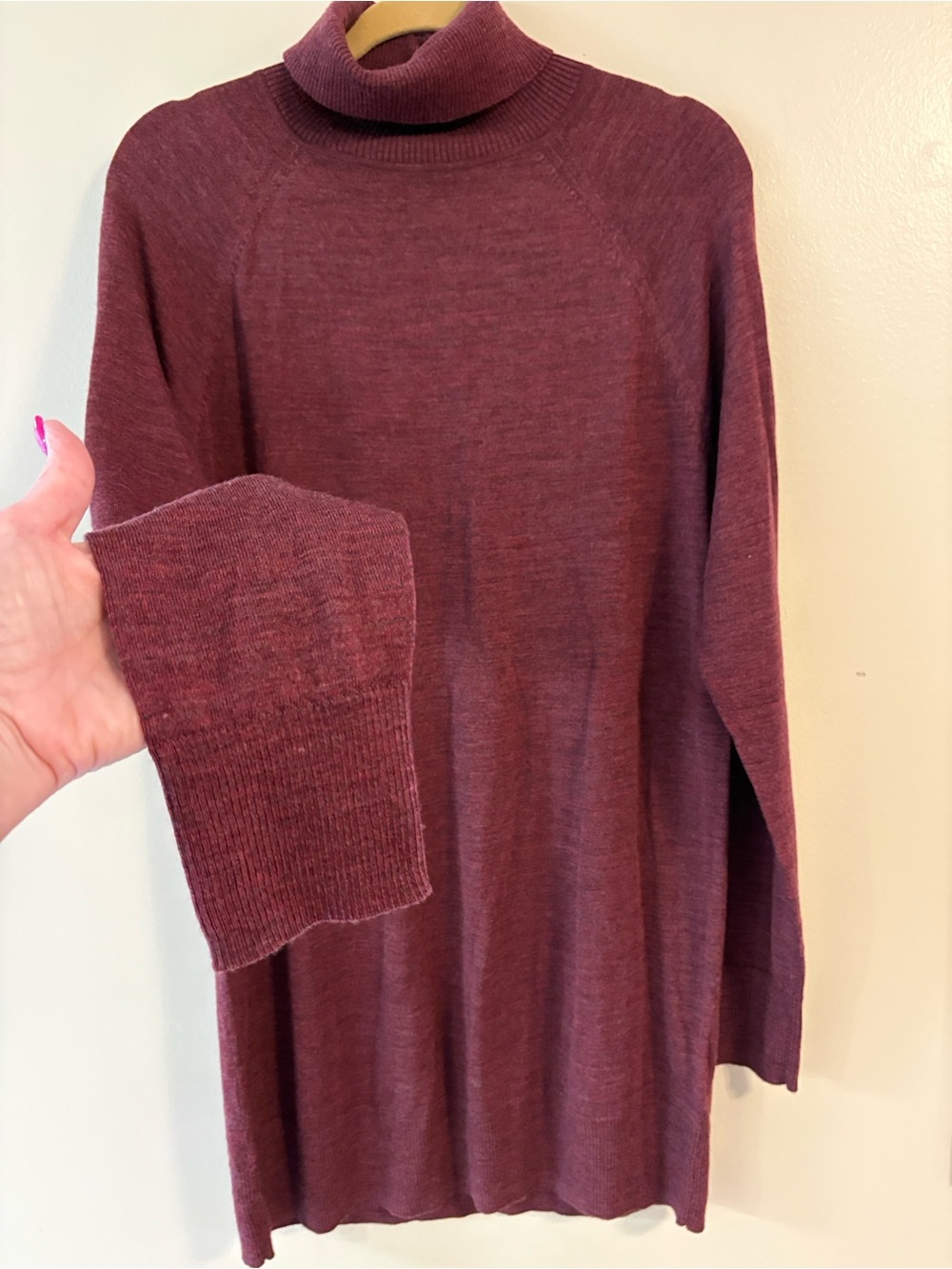 GAP 100% Merino Wool Turtleneck Tunic Sweater L Tall NWOT Dark Claret